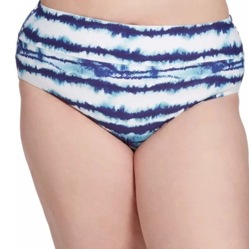 Calia Mid Rise Wide Band Striped Bikini Swim Bottoms Plus Size - Picture 1 of 10